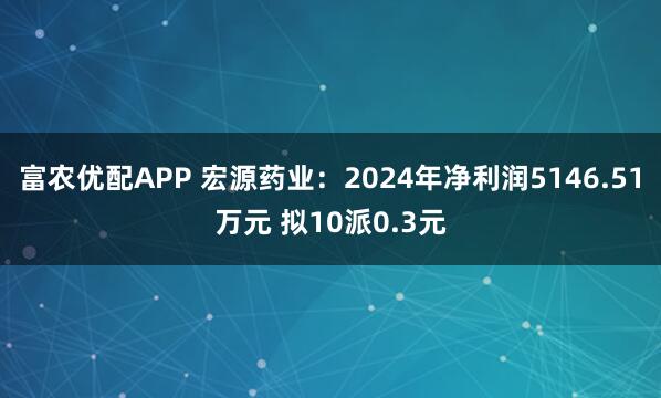 富农优配APP 宏源药业：2024年净利润5146.51万元 拟10派0.3元